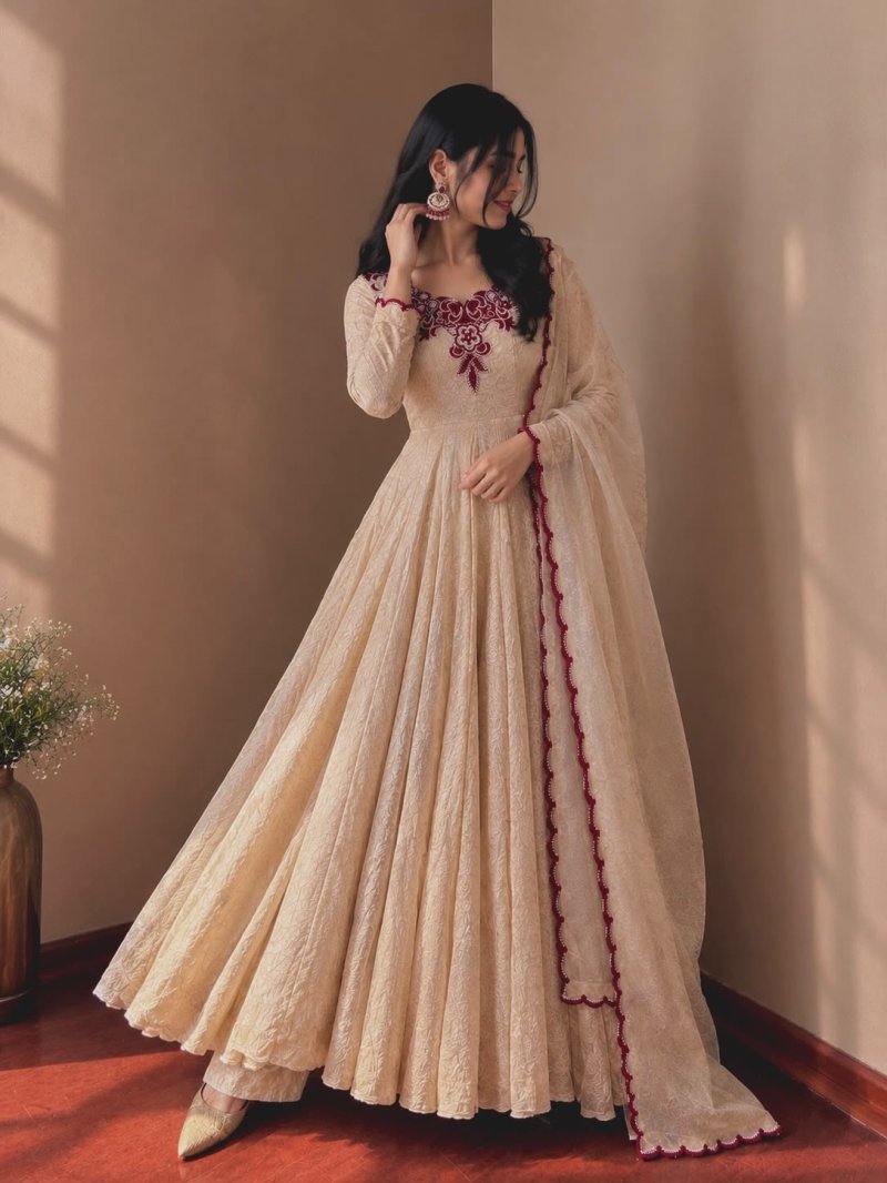 Jf 058 Crush Embroidery Thread Work Gown